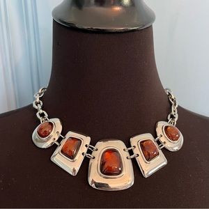 Lia Sophia Kiam Family Silver Tone Faux Amber Nacklace Big Chunky Up to 20" L